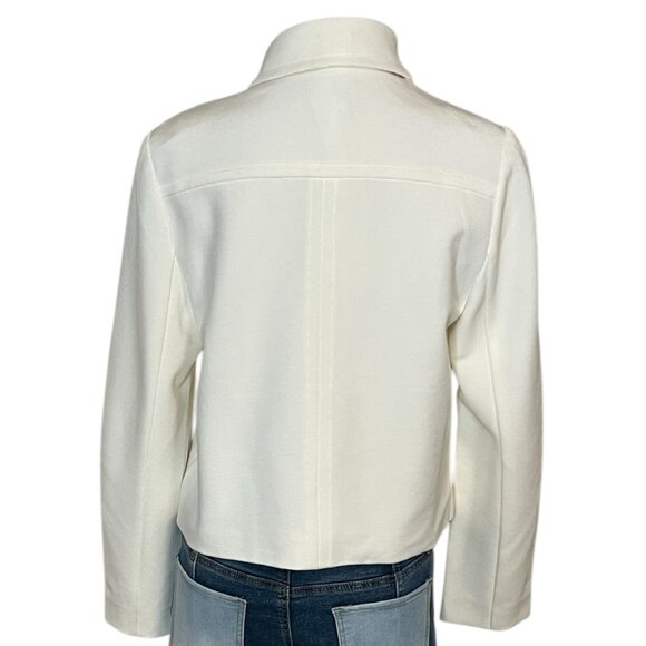 Chico’s cream knit textured cropped moto jacket size 1 (8) - Picture 3 of 12